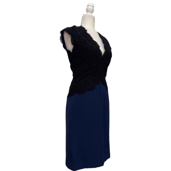 Reem Acra Navy Silk-faille & Black Lace Dress - Picture 8 of 16